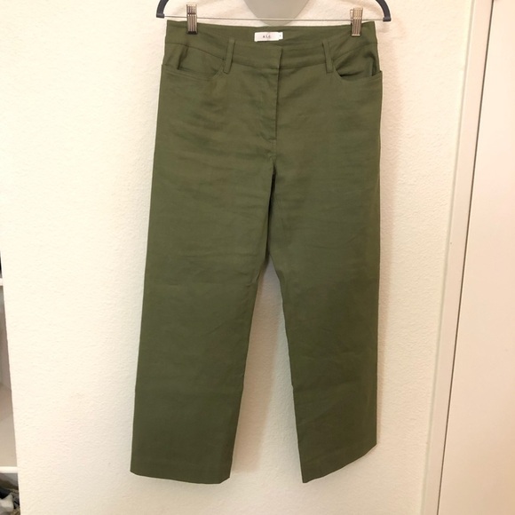 A.L.C. Linen teddy straight leg olive cropped pants size 4 - Picture 2 of 8